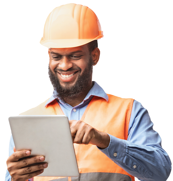 Construction worker using tablet